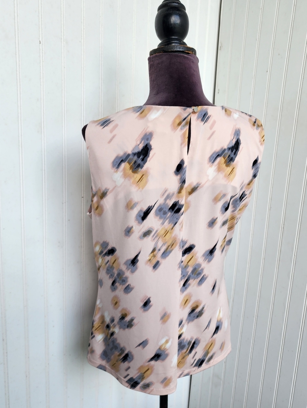Calvin Klein Blush Pink Geo Print Stretch Sleeveless Top Blouse Size Large L - Picture 5 of 12